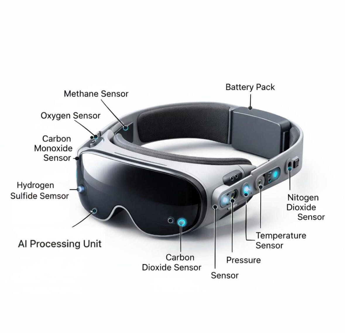 Concept design of smart safety glasses for detecting invisible underground hazards.